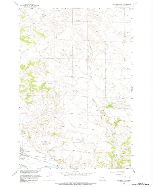 Classic USGS Columbus East Montana 7.5'x7.5' Topo Map Image
