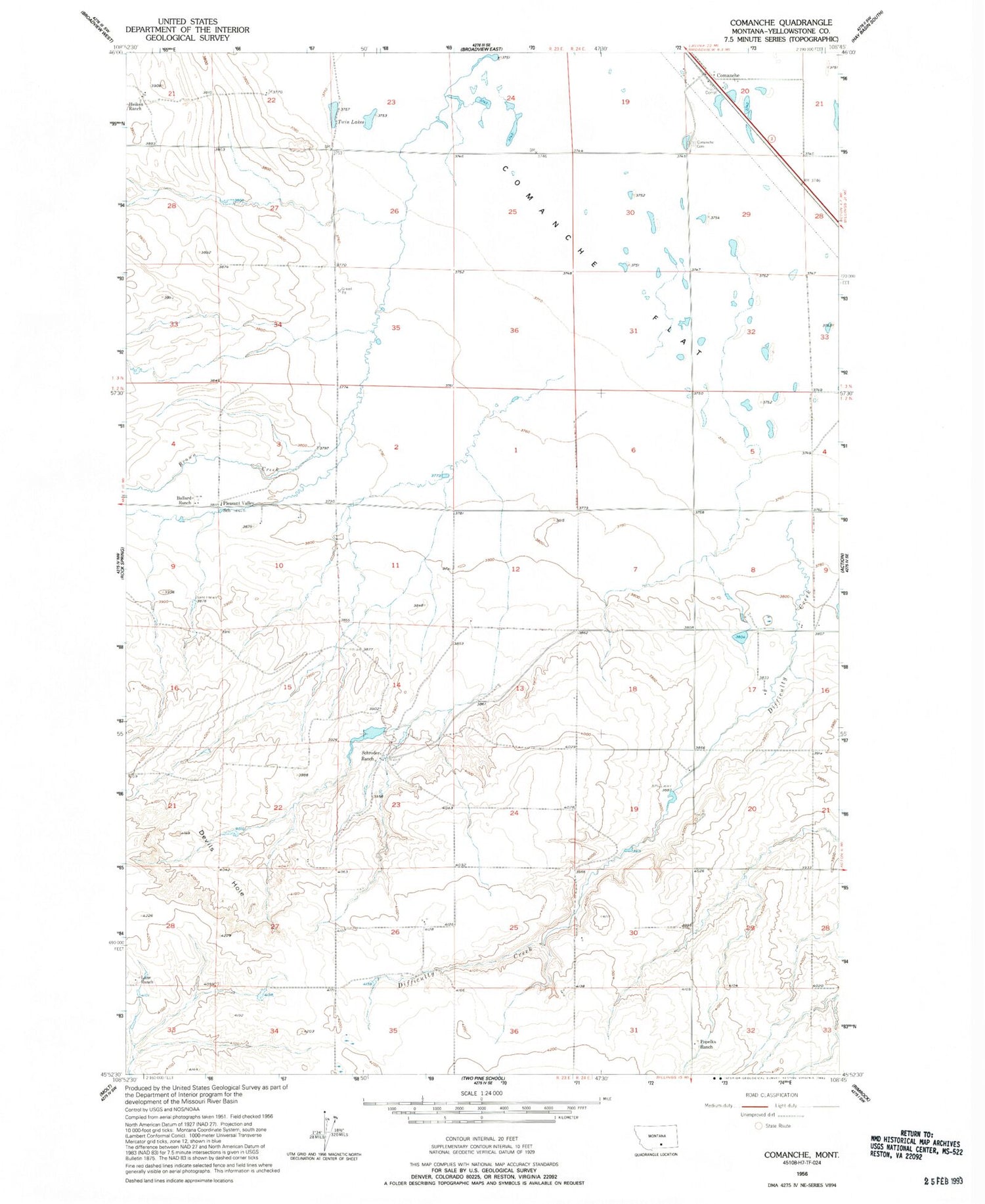 Classic USGS Comanche Montana 7.5'x7.5' Topo Map Image