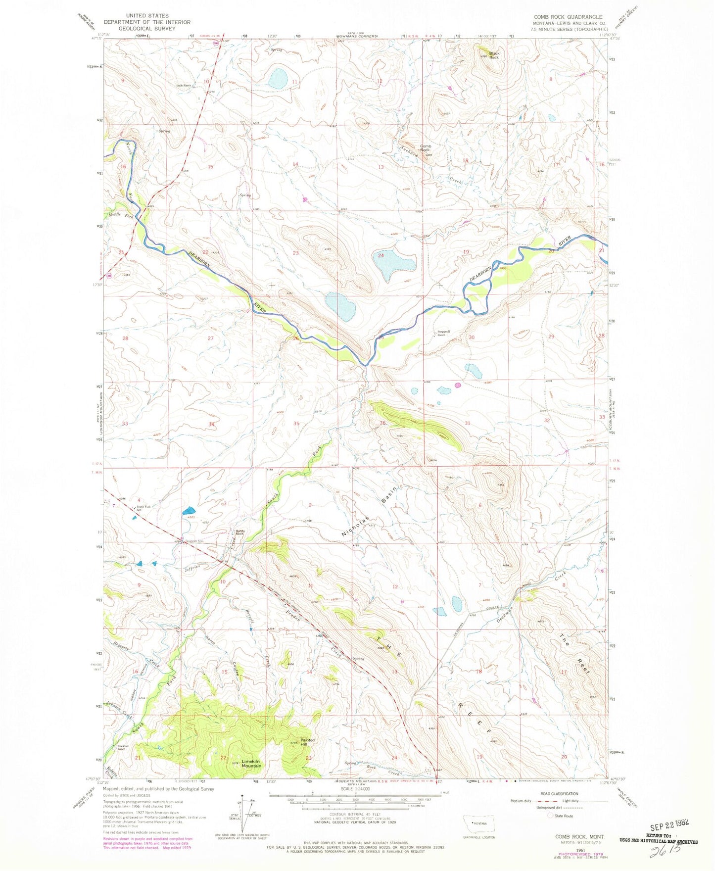 Classic USGS Comb Rock Montana 7.5'x7.5' Topo Map Image