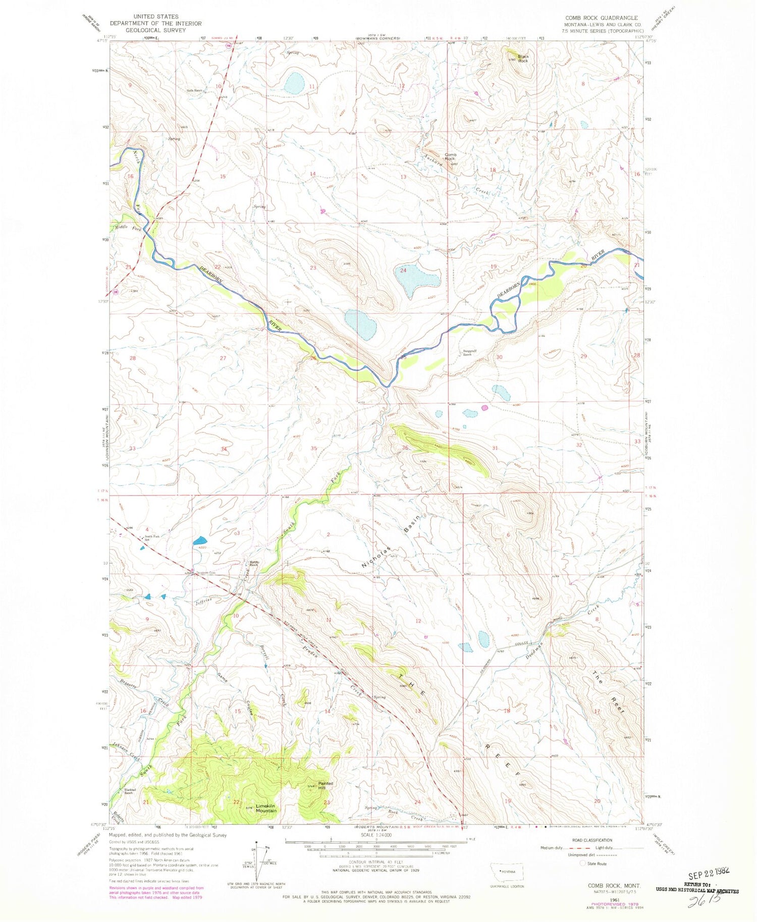 Classic USGS Comb Rock Montana 7.5'x7.5' Topo Map Image