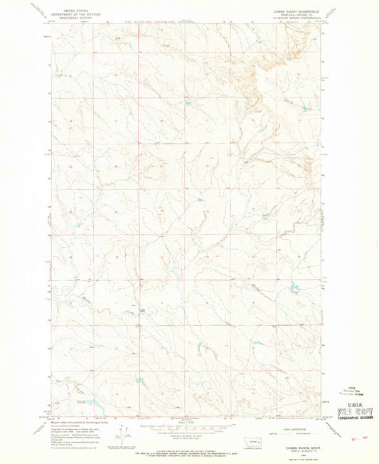 Classic USGS Combs Ranch Montana 7.5'x7.5' Topo Map Image