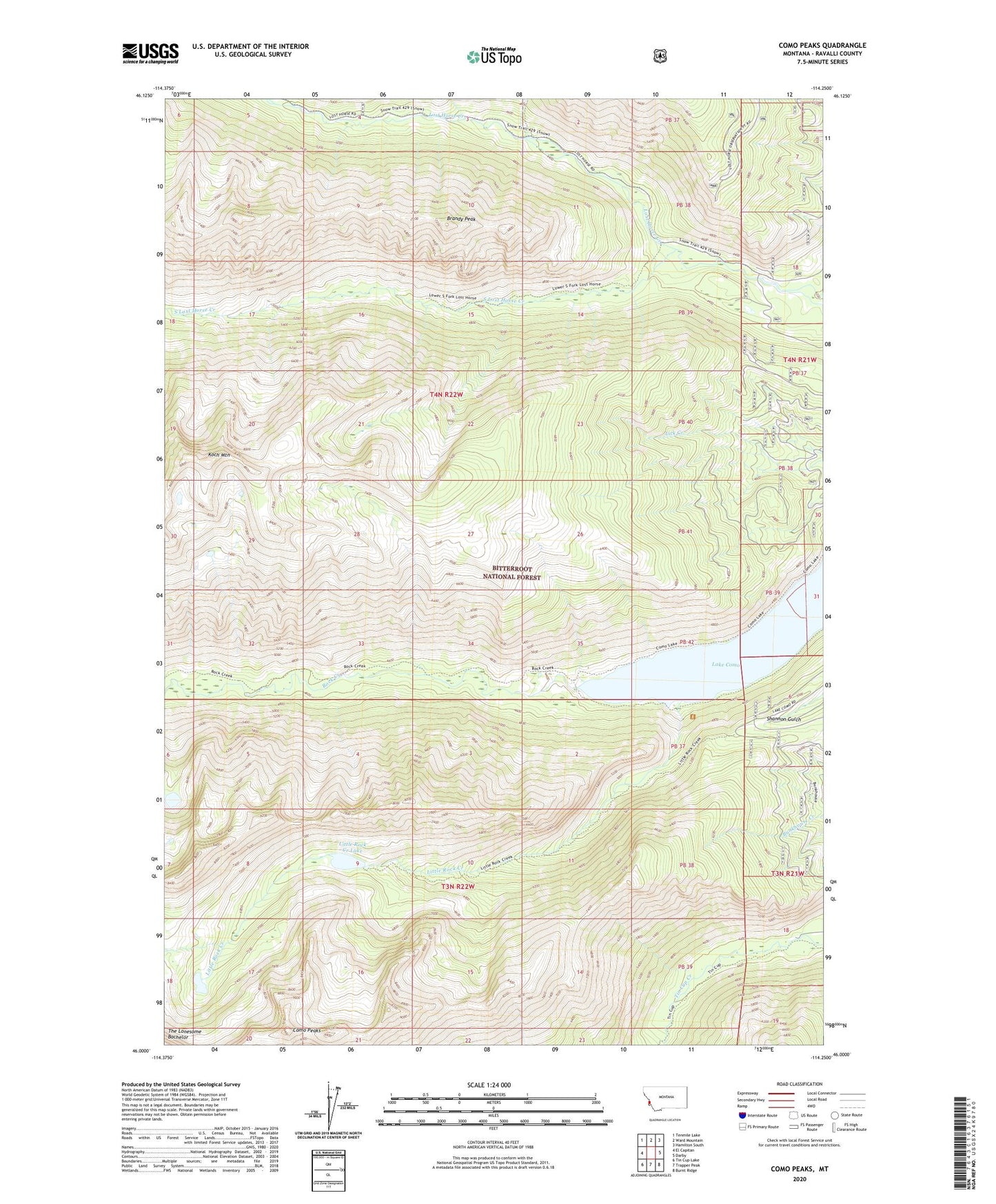 Como Peaks Montana US Topo Map Image