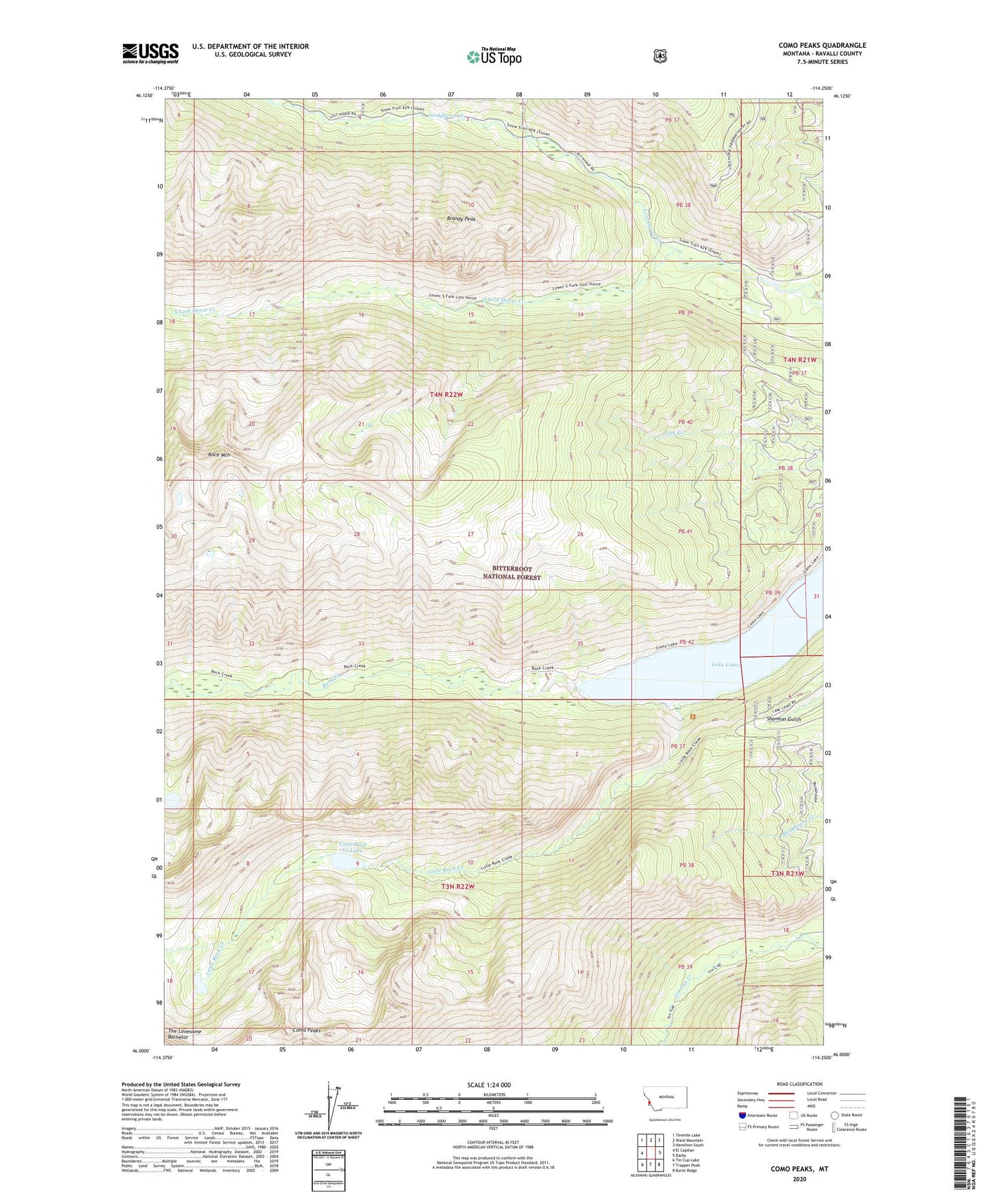Como Peaks Montana US Topo Map Image