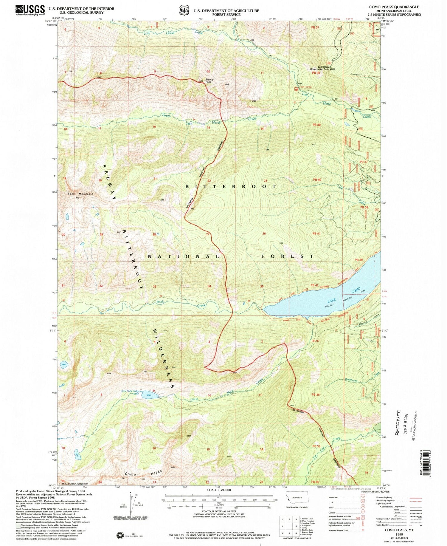 Classic USGS Como Peaks Montana 7.5'x7.5' Topo Map Image