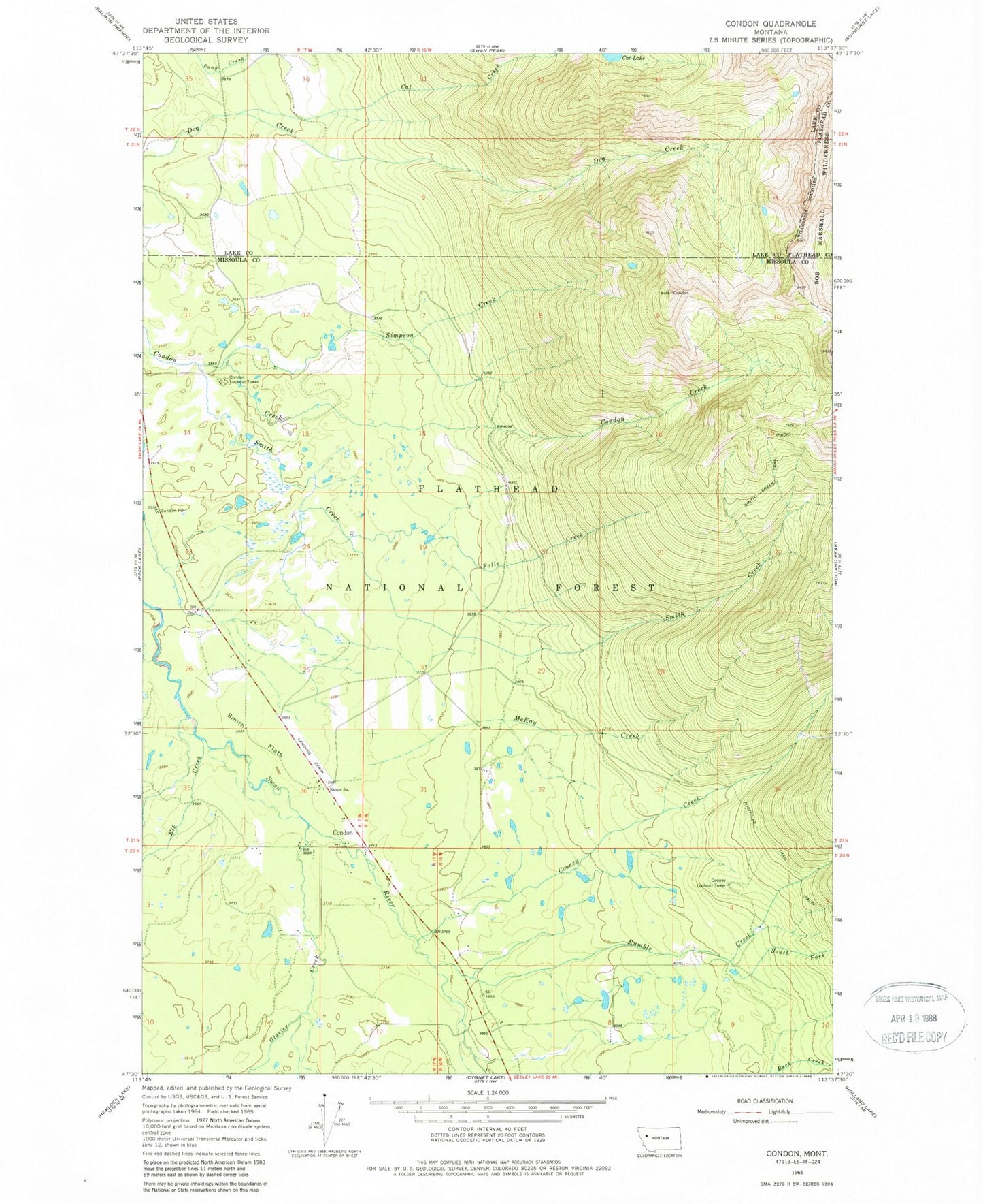 Classic USGS Condon Montana 7.5'x7.5' Topo Map Image