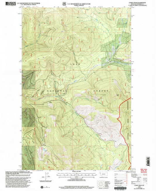 Classic USGS Coney Peak Montana 7.5'x7.5' Topo Map Image
