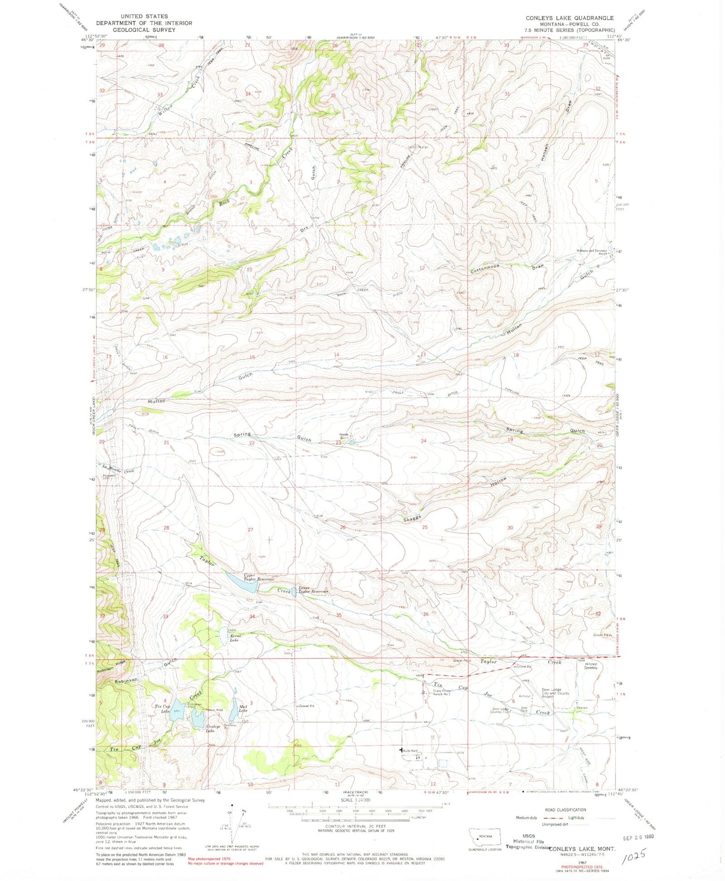 Classic USGS Conleys Lake Montana 7.5'x7.5' Topo Map Image