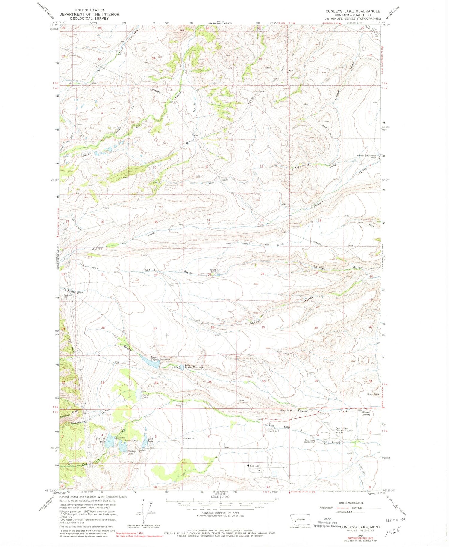 Classic USGS Conleys Lake Montana 7.5'x7.5' Topo Map Image