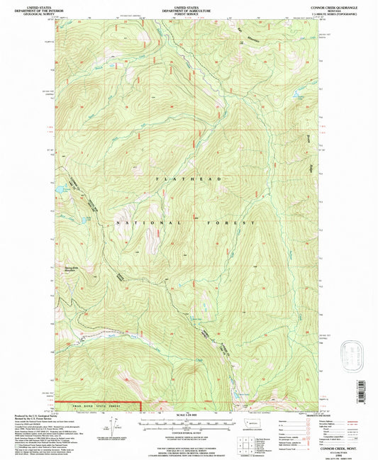 Classic USGS Connor Creek Montana 7.5'x7.5' Topo Map Image