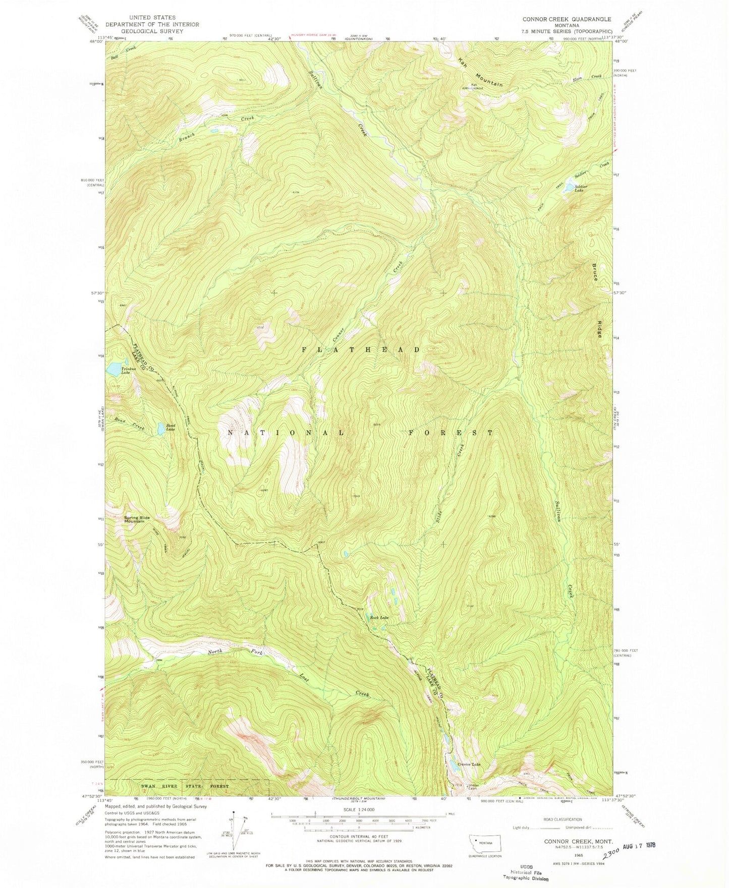 Classic USGS Connor Creek Montana 7.5'x7.5' Topo Map Image
