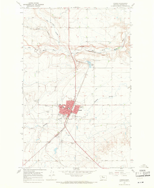 Classic USGS Conrad Montana 7.5'x7.5' Topo Map Image