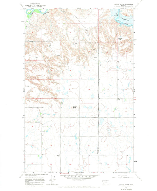 Classic USGS Conrad Butte Montana 7.5'x7.5' Topo Map Image