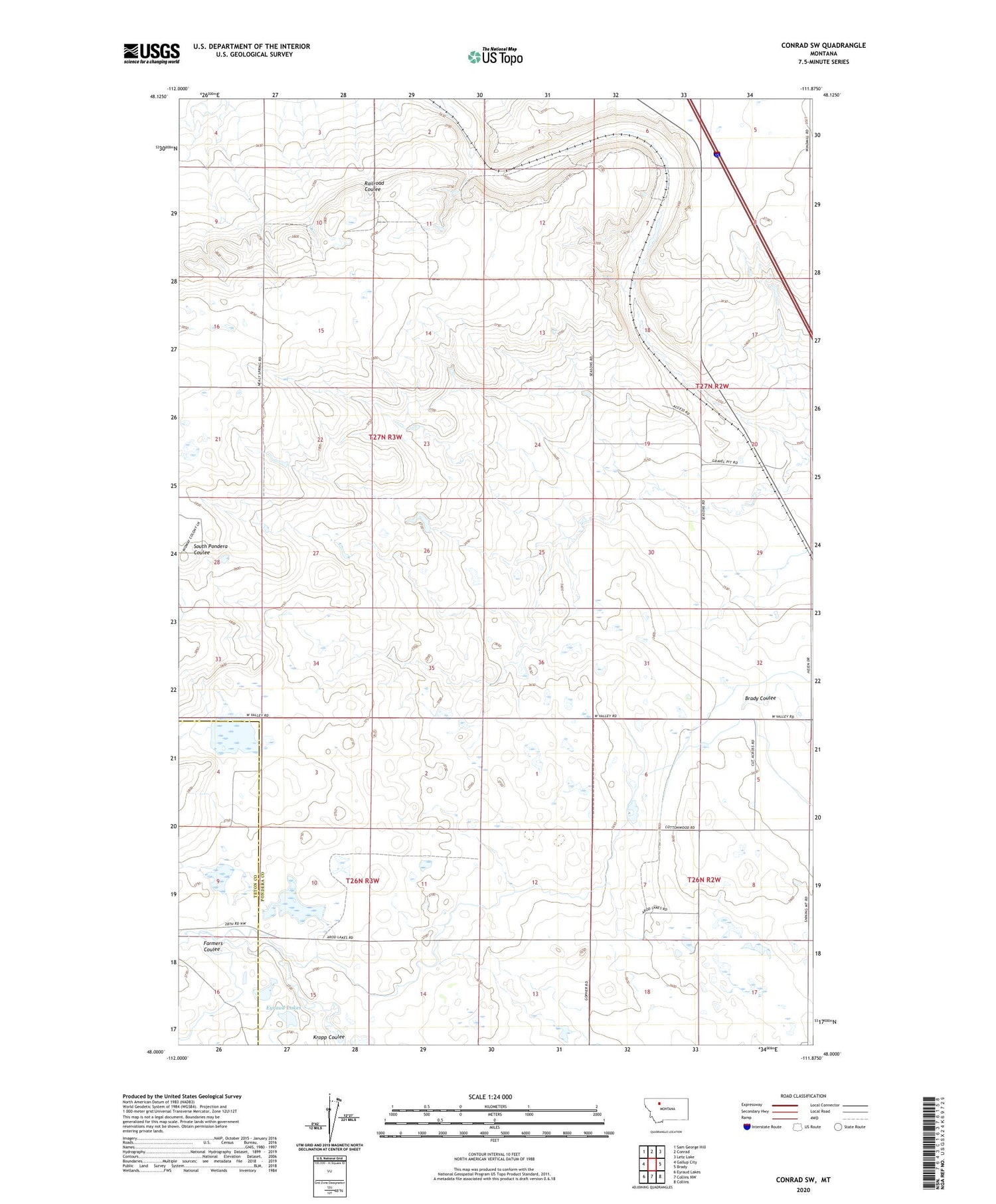 Conrad SW Montana US Topo Map Image