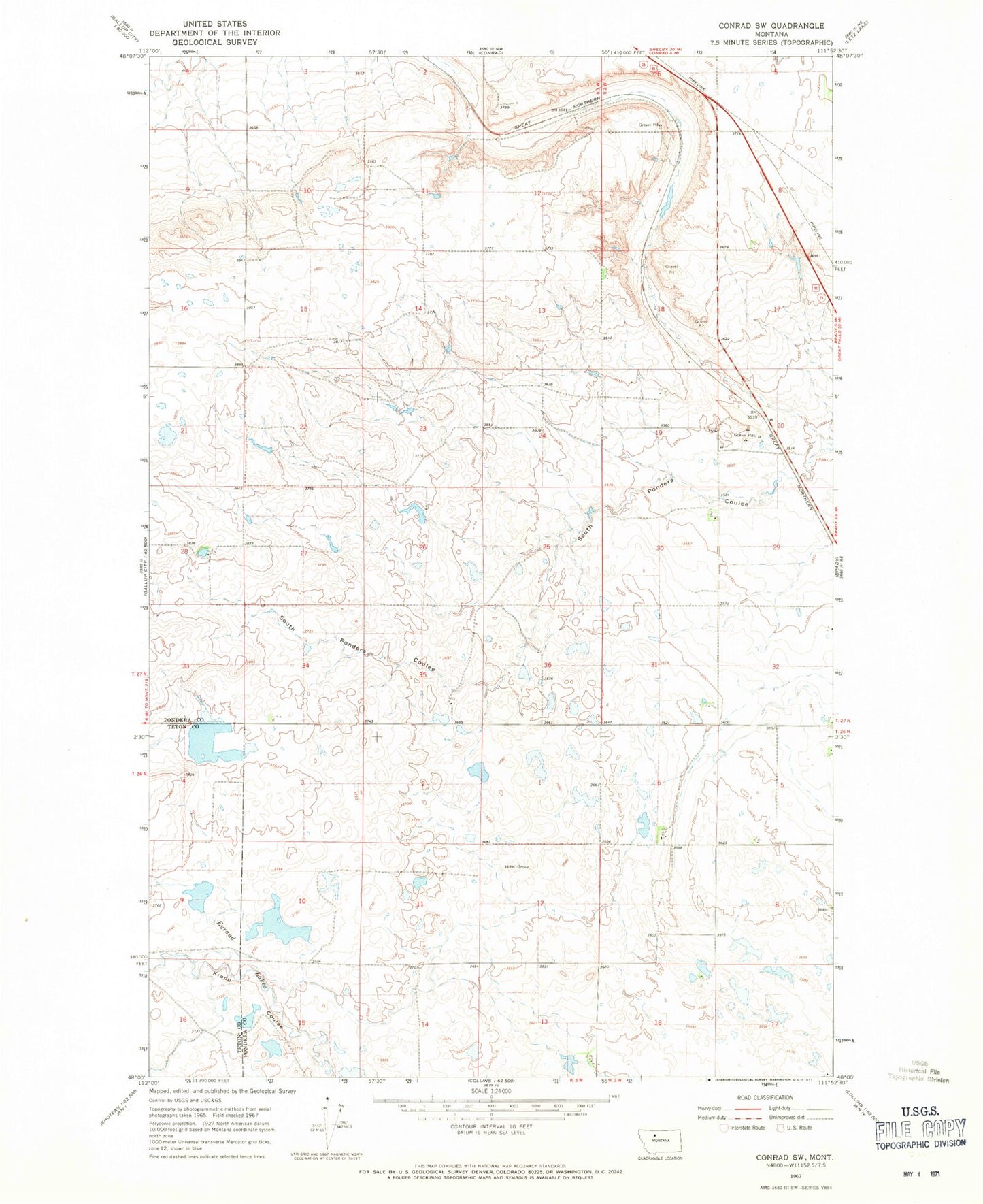 Classic USGS Conrad SW Montana 7.5'x7.5' Topo Map Image
