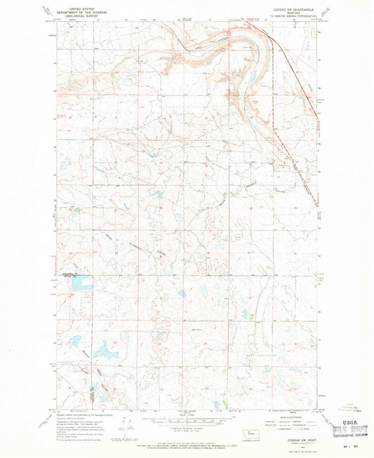 Classic USGS Conrad SW Montana 7.5'x7.5' Topo Map Image
