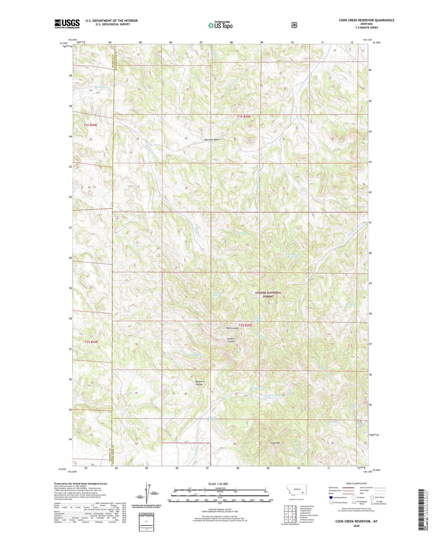 Cook Creek Reservoir Montana US Topo Map Image