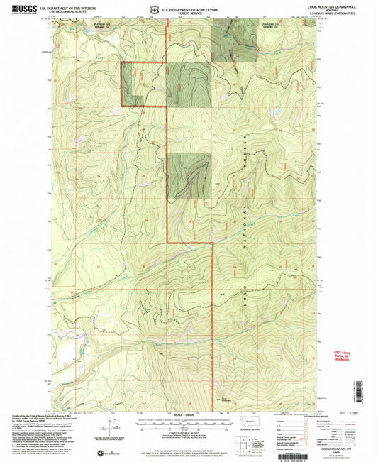 Classic USGS Cook Mountain Montana 7.5'x7.5' Topo Map Image