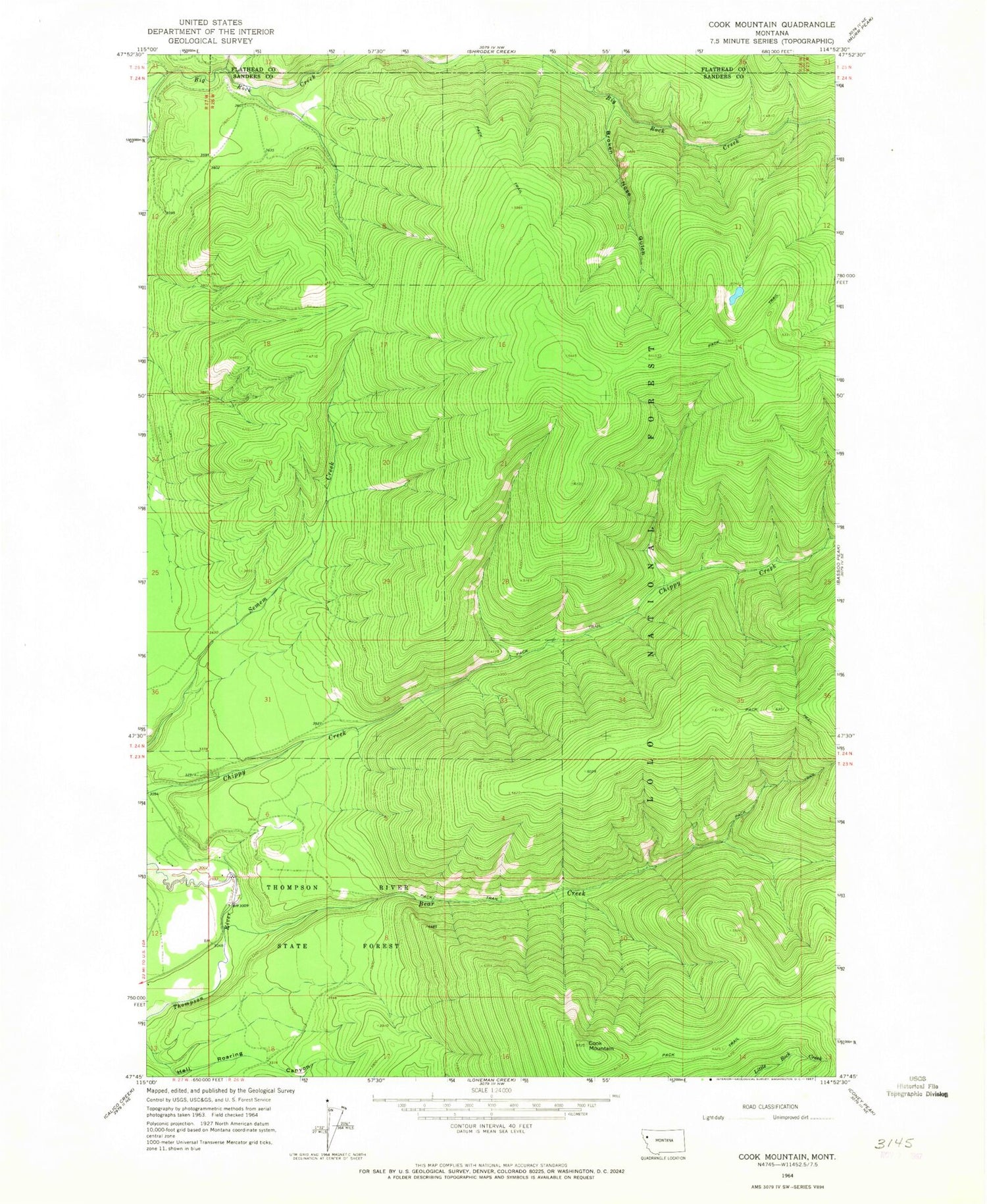 Classic USGS Cook Mountain Montana 7.5'x7.5' Topo Map Image
