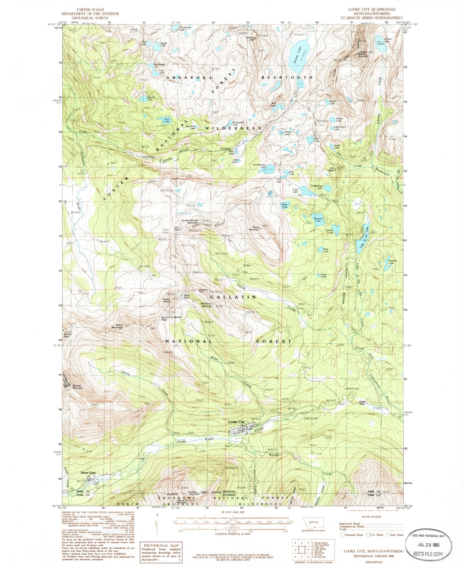 USGS Classic Cooke City Montana 7.5'x7.5' Topo Map Image