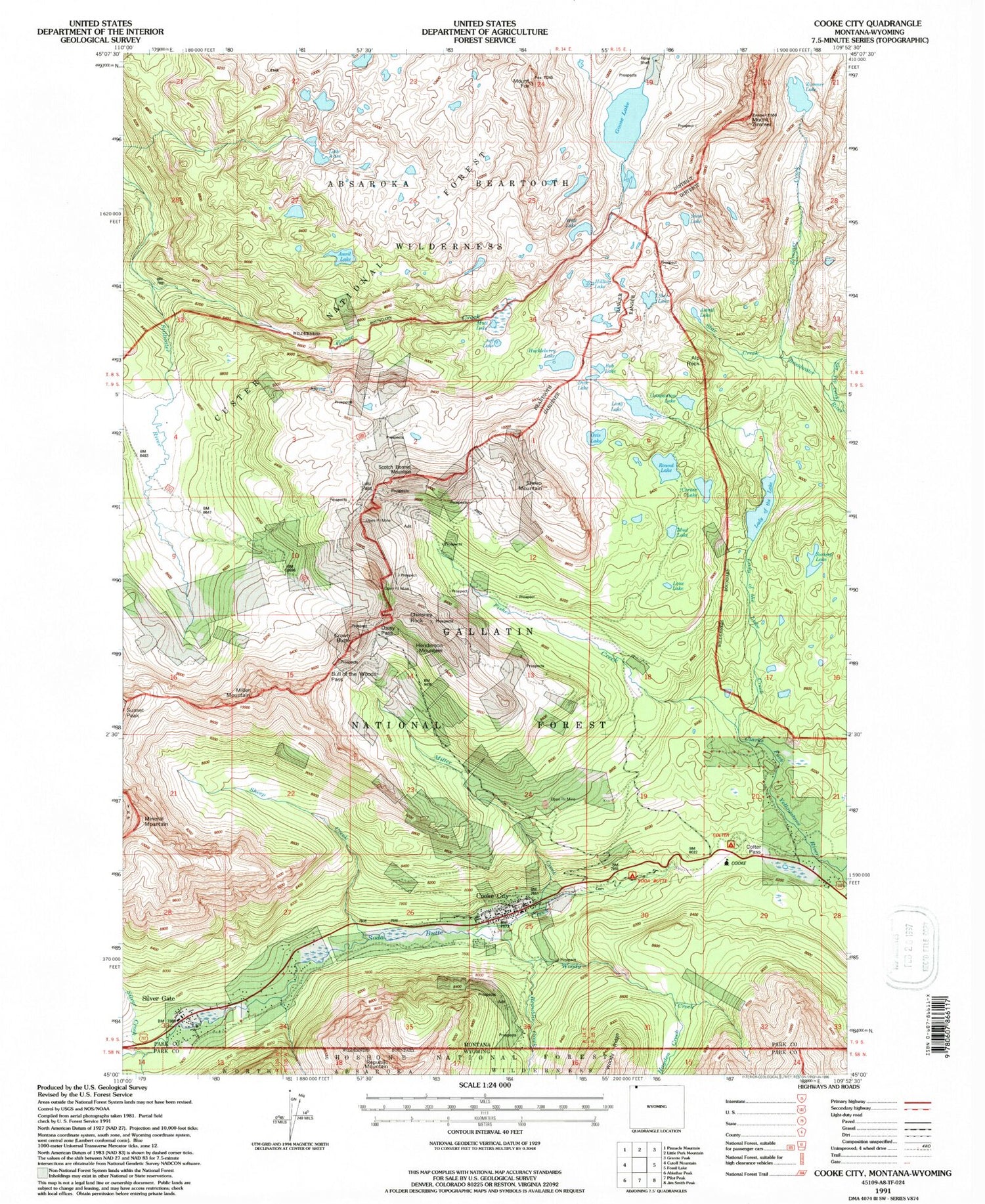 USGS Classic Cooke City Montana 7.5'x7.5' Topo Map Image