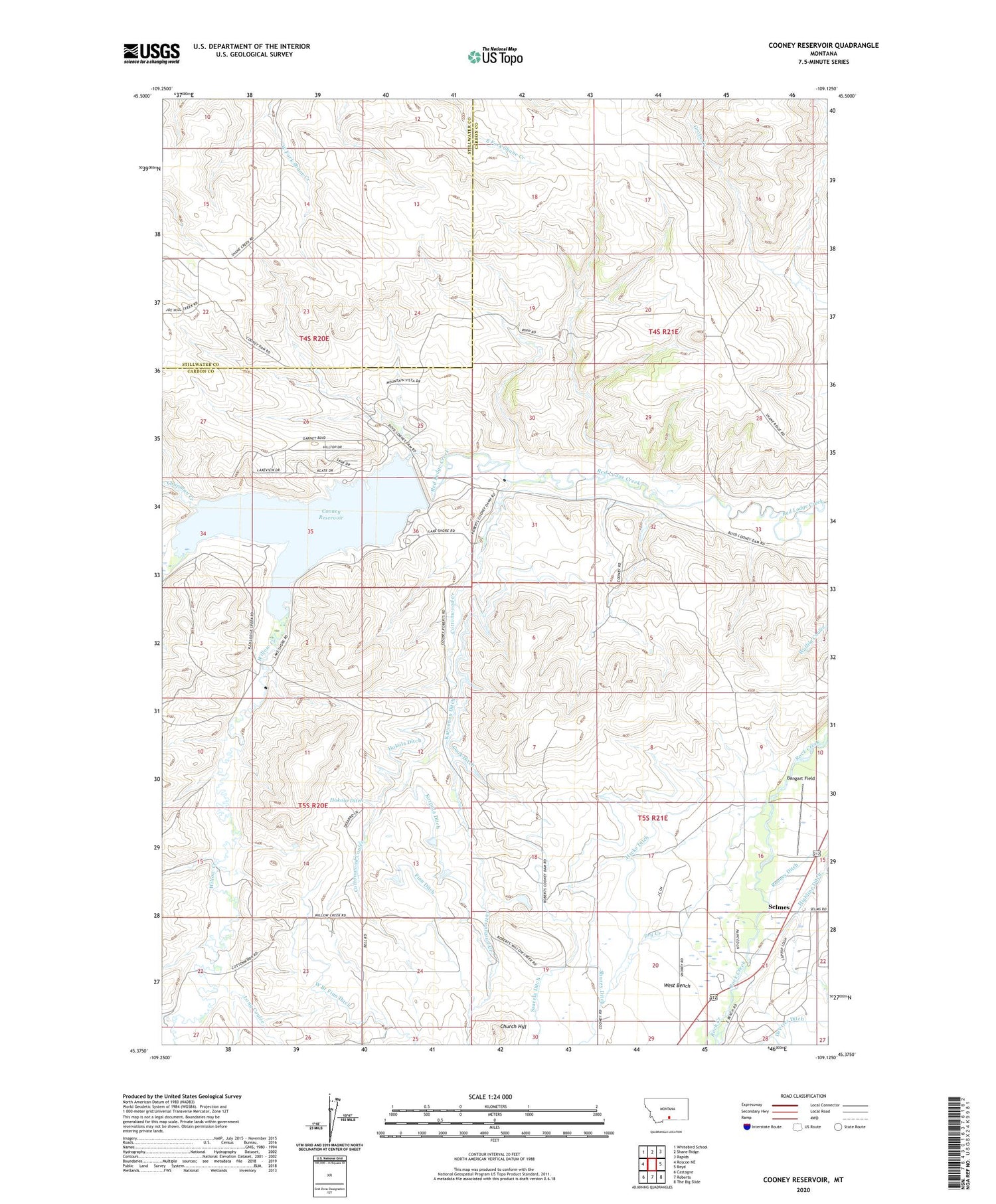 Cooney Reservoir Montana US Topo Map Image