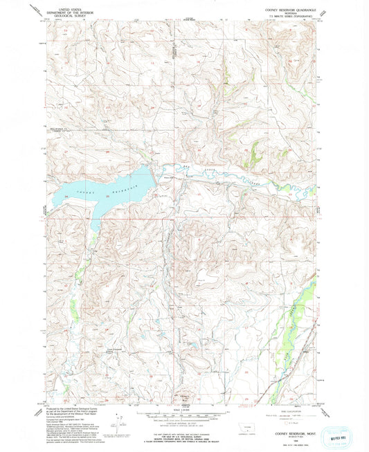 Classic USGS Cooney Reservoir Montana 7.5'x7.5' Topo Map Image