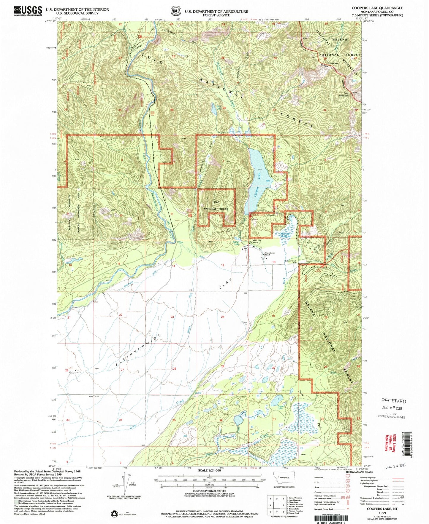 Classic USGS Coopers Lake Montana 7.5'x7.5' Topo Map Image