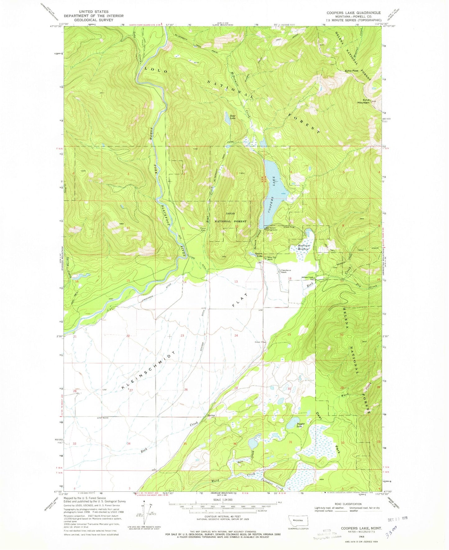 Classic USGS Coopers Lake Montana 7.5'x7.5' Topo Map Image
