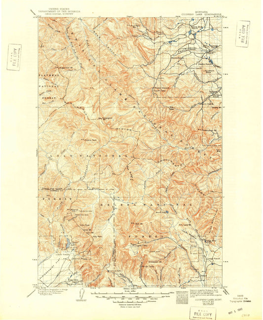 Historic 1903 Coopers Lake Montana 30'x30' Topo Map Image