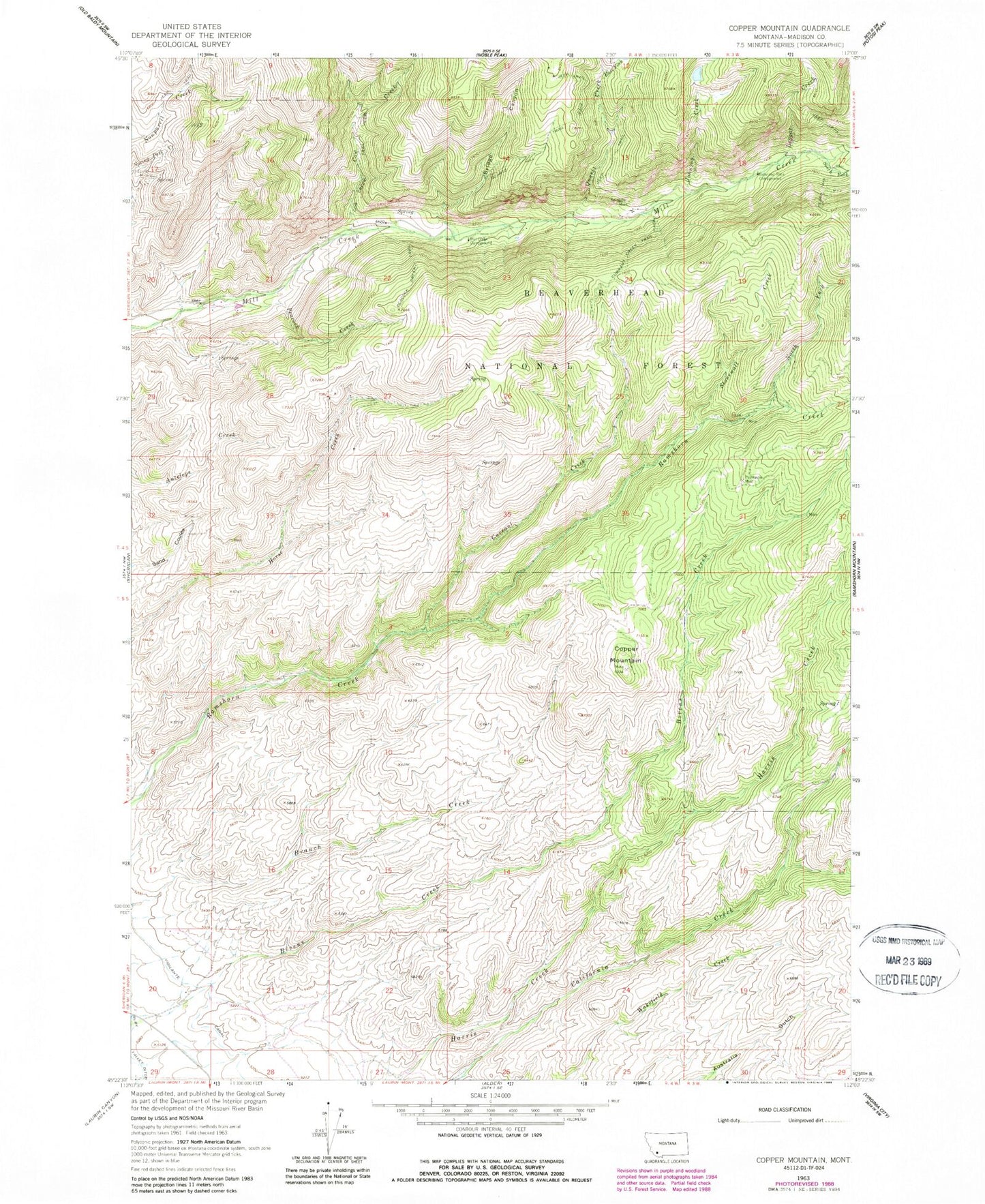 Classic USGS Copper Mountain Montana 7.5'x7.5' Topo Map Image