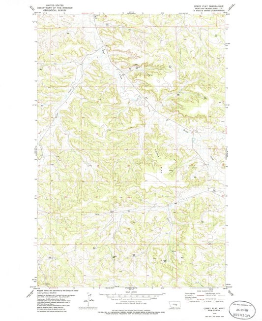 Classic USGS Corey Flat Montana 7.5'x7.5' Topo Map Image