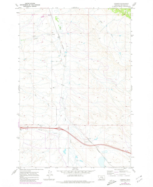 Classic USGS Corinth Montana 7.5'x7.5' Topo Map Image