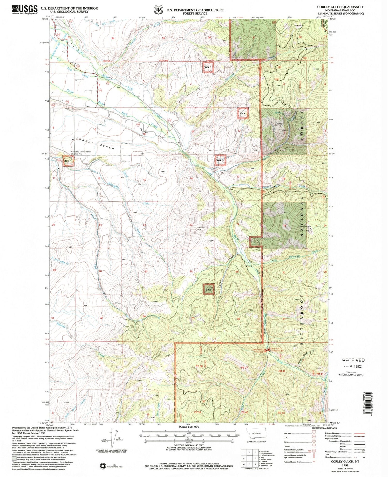 Classic USGS Corley Gulch Montana 7.5'x7.5' Topo Map Image