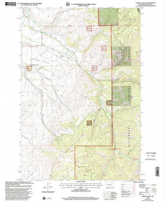 Classic USGS Corley Gulch Montana 7.5'x7.5' Topo Map Image