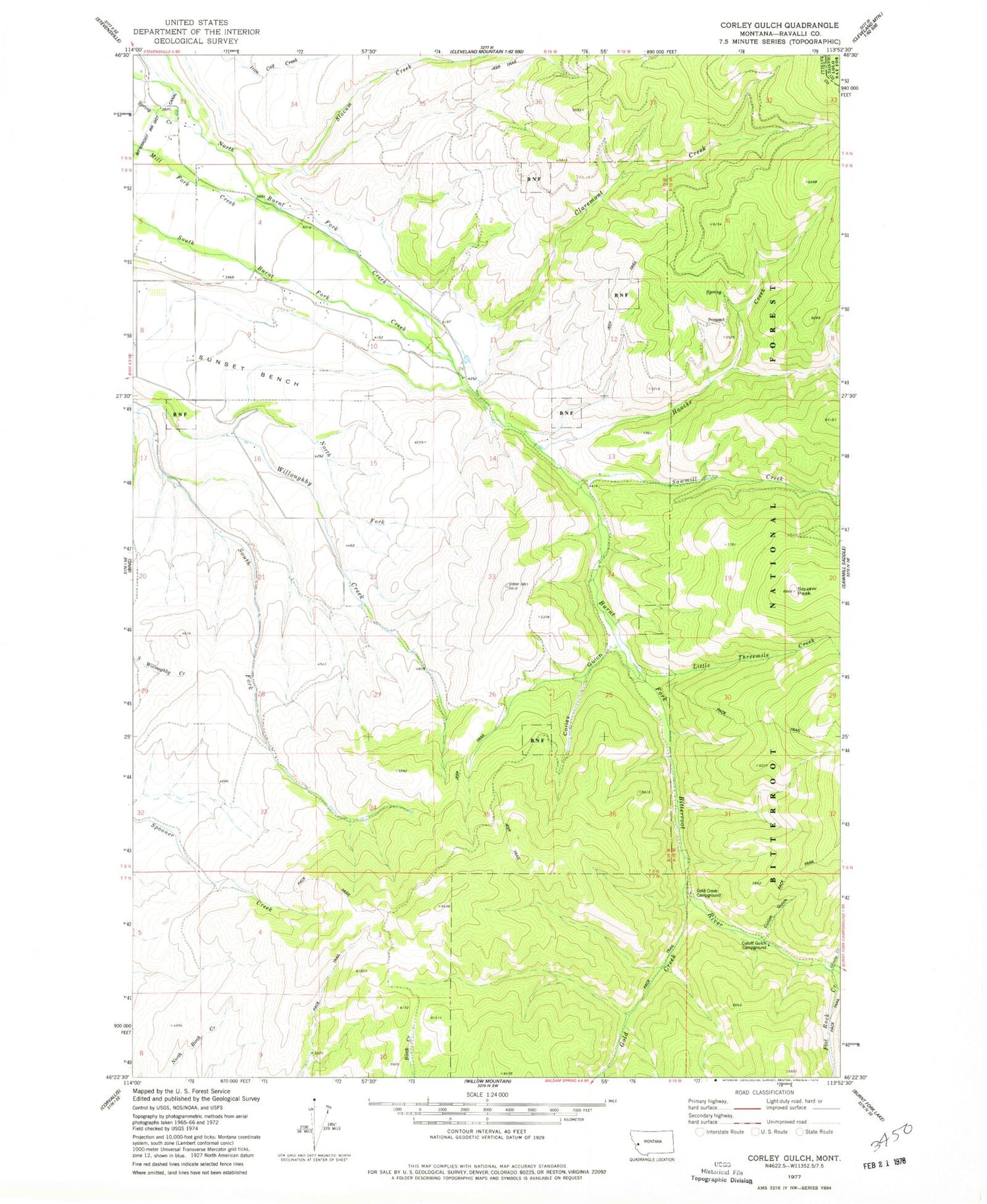 Classic USGS Corley Gulch Montana 7.5'x7.5' Topo Map Image