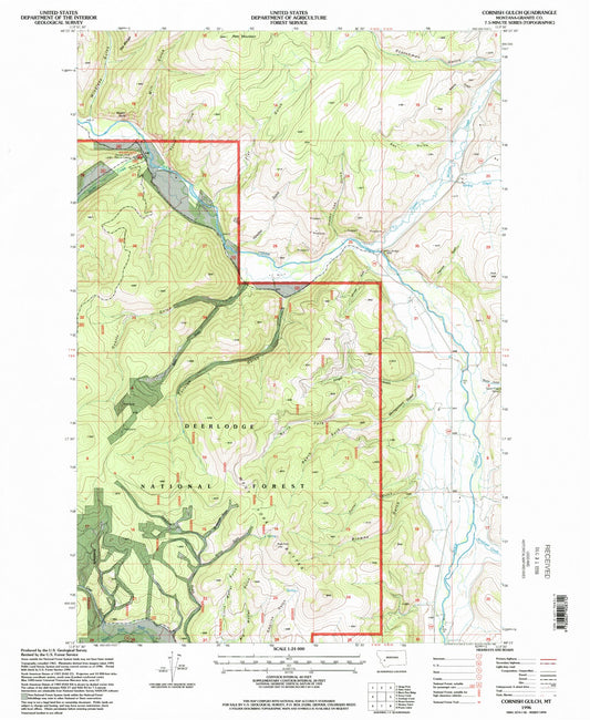 Classic USGS Cornish Gulch Montana 7.5'x7.5' Topo Map Image