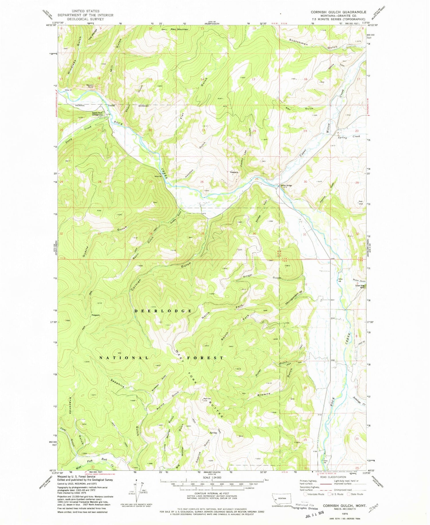 Classic USGS Cornish Gulch Montana 7.5'x7.5' Topo Map Image