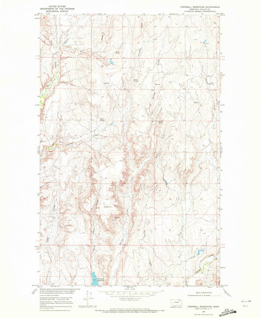 Classic USGS Cornwell Reservoir Montana 7.5'x7.5' Topo Map Image