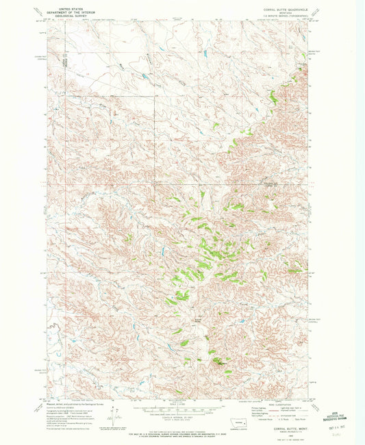 Classic USGS Corral Butte Montana 7.5'x7.5' Topo Map Image
