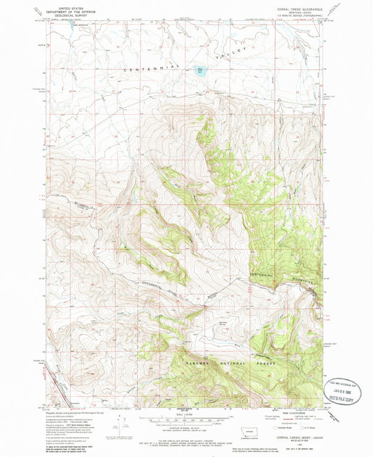 Classic USGS Corral Creek Montana 7.5'x7.5' Topo Map Image