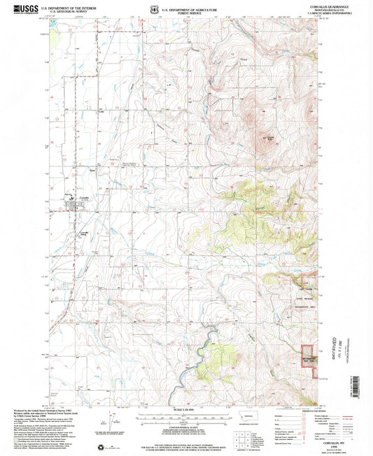 Classic USGS Corvallis Montana 7.5'x7.5' Topo Map Image