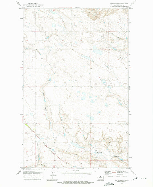 Classic USGS Cottonwood Montana 7.5'x7.5' Topo Map Image