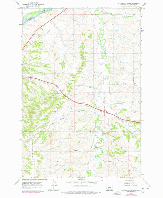 Classic USGS Cottonwood Creek Montana 7.5'x7.5' Topo Map Image