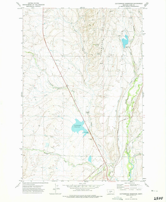 Classic USGS Cottonwood Reservoir Montana 7.5'x7.5' Topo Map Image