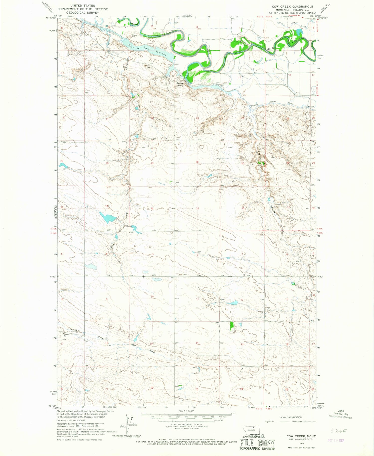 Classic USGS Cow Creek Montana 7.5'x7.5' Topo Map Image