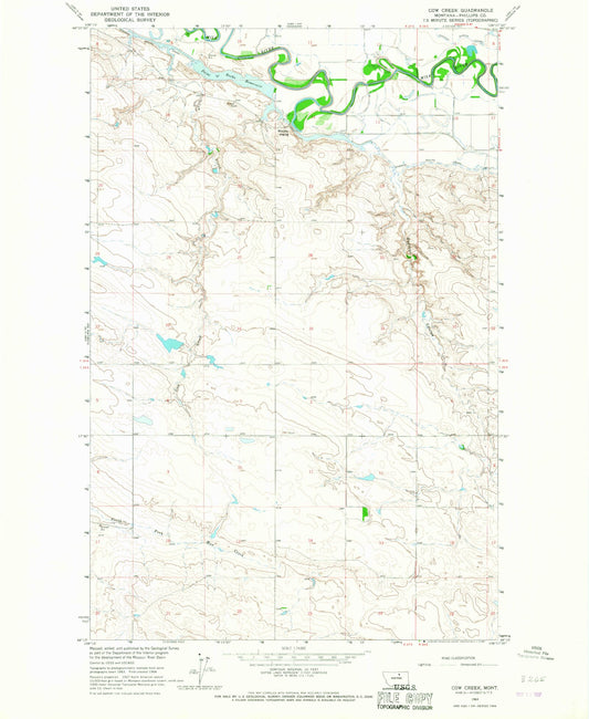 Classic USGS Cow Creek Montana 7.5'x7.5' Topo Map Image