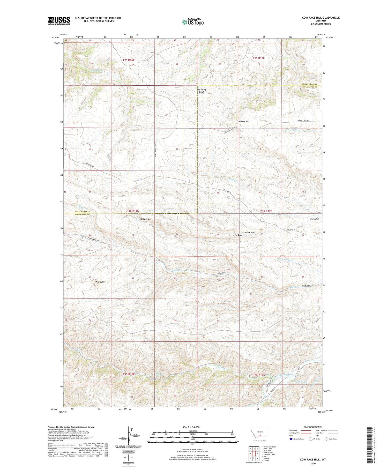 Cow Face Hill Montana US Topo Map Image
