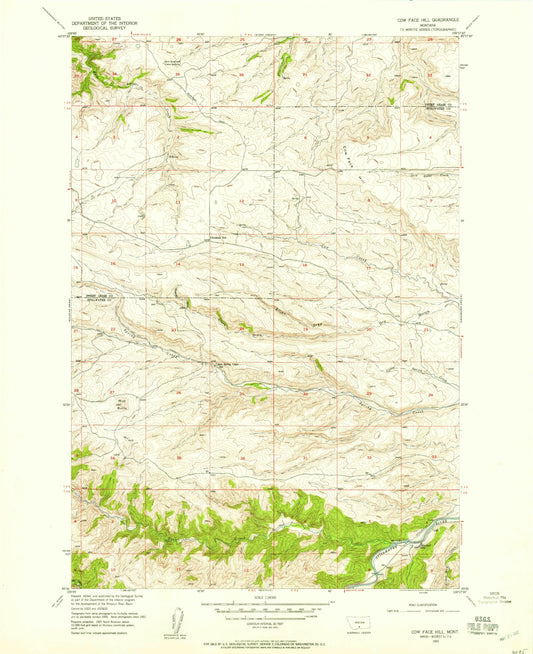 Classic USGS Cow Face Hill Montana 7.5'x7.5' Topo Map Image