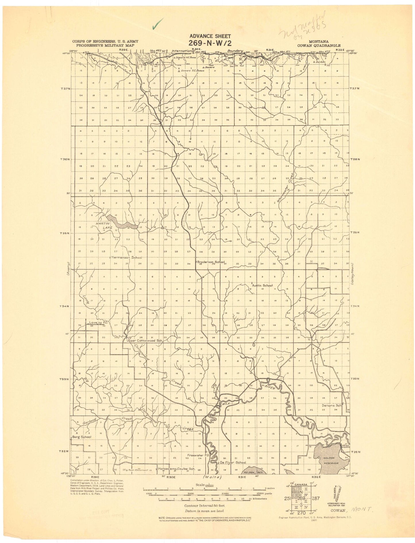 Historic 1920 Cowan Montana 30'x30' Topo Map Image