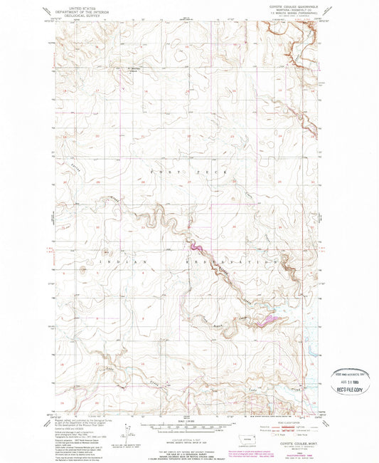 Classic USGS Coyote Coulee Montana 7.5'x7.5' Topo Map Image